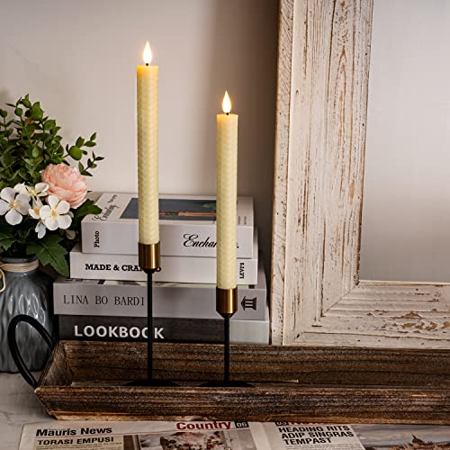 Homemory Honeycomb Flameless Taper Candles with 10-Key Remote, Battery Operated Hive Led Candlesticks Flickering Light, Electric Window Candles Real Wax for Gift Christmas Wedding Decor - style: Scandinavian 4 - Ivory 9.6"