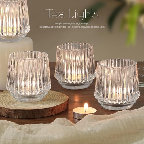 SHOHAYTO Large Glass Votive Candle Holders Set of 6, Ribbed Tealight Holders for Votives, Floating Candles Table Centerpieces Wedding Home Decor - color: Glass