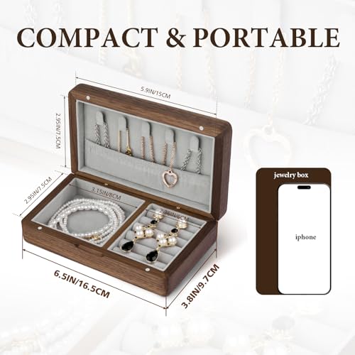 LadyRosian Wooden Small Jewelry Box - Mini Wood Travel Jewelry Case Portable Organizer for Rings, Earrings, Necklaces & Bracelets Storage Women Girls Men,Black Walnut - color: Black Walnut