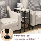 Narrow Side Table for Small Space, 3-Tier End Table with Magazine Holder, Slim Nightstand with Wire Shelf, Skinny Bedside Table in Living Room, Bedroom, Study, Kitchen and Balcony(Greige) - color: Upgrade-greige