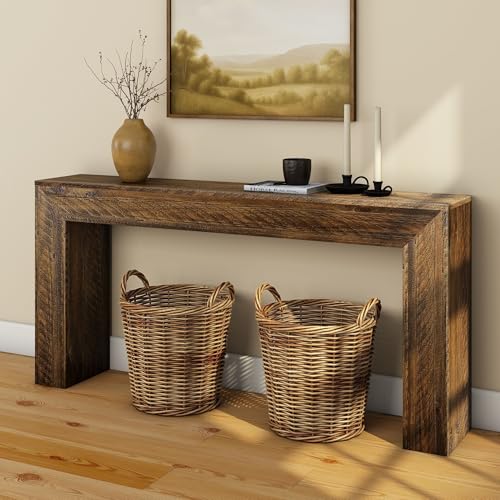 Plank+Beam 66 Inch Camden Console Table - Solid Pine Wood, Easy Assembly for Living Room or Entryway, Rustic Barnwood - color: Rustic Barnwood, size: 66 Inch