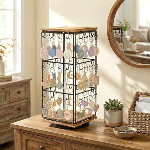 Rotating Earring Display Stands, 48 Hooks Earring Display for Vendors, Jewelry Display Earring Holder Organizer Earring Display Stands for Selling - color: Vintage