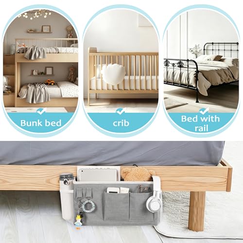 Loghot Bedside Caddy/Bedside Storage Bag Hanging Organizer for Bunk and Hospital Beds,Dorm Rooms Bed Rails,Can be Placed Glasses,Books,Mobile Phones,Keys (Grey) - color: 1pc Grey