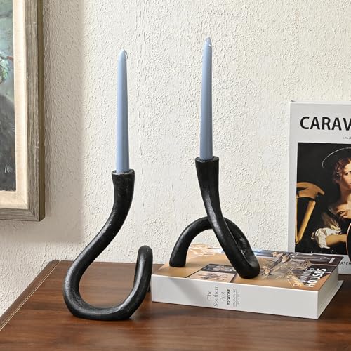 Black Cast Iron Taper Candle Holder, Candlestick Holder Decorative, Gift Tapered Candle Holders for Home Decoration, Bedroom, Dinning, Mantel, Kitchen, Party, Set of 2 - color: Black