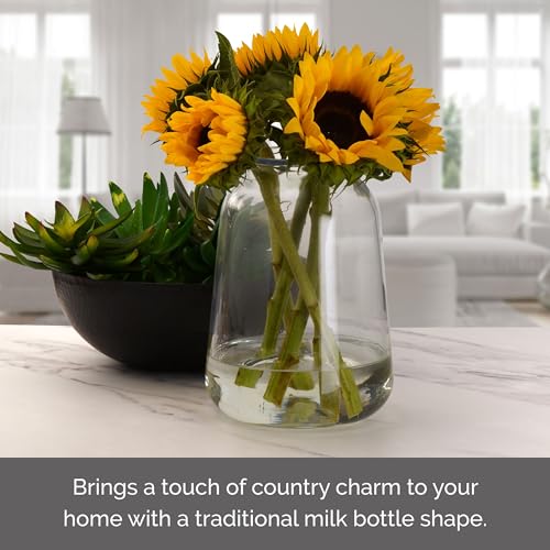 Elements Glass Milk Bottle Vase, for Use with Dried or Faux Flowers and Greenery, 4.2x4.2x4.72 Inch, Clear - size: 9.5 Inch