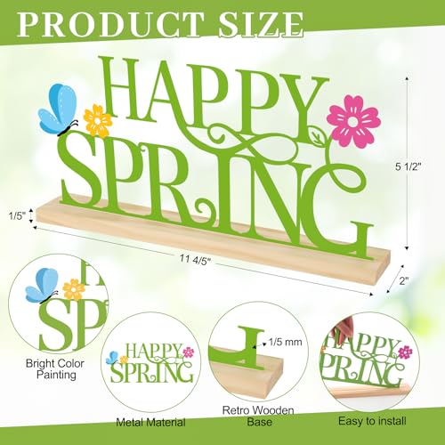 COCHIE Metal Happy Spring Sign, Spring Decorations for Home, Office, Shelf, Mantel, Indoor, Spring Flower Decor, Spring Butterfly Table Top Party Decoration (Spring) - style: Spring