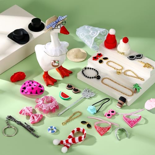 39pcs 7 Inch/17.8 cm Desk Goose Outfits, Mini Porch Goose Accessories with Hat Glasses Scepter Necklace Scarf Fun Clothes Costume Set for Magnetic Table Geese Statue Decor