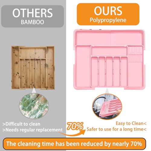 Homecor Silverware Organizer - Expandable Large Kitchen Drawer Organizer Utensil Organizer with 2 Knife Block Inserts, 22"x 19"Cutlery Tray with Drawer Dividers for Kitchen Flatware (Pink) - color: Pink