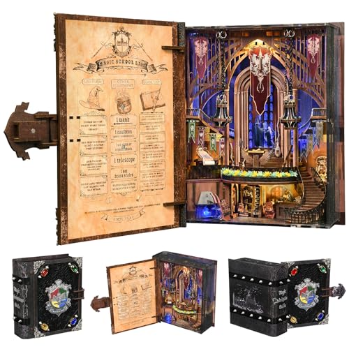 CCCDF Magic Book Nook Kit - DIY Miniature House Dollhouse Kit for Adults, Booknook Tiny House Bookshelf Decor 3D Wooden Puzzle, Gifts for Family, Friends (Magic Admissions Guide) - style: Magic Admissions Guide