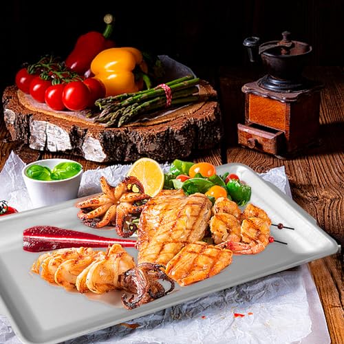 3Pcs 304 Stainless Steel Food Serving Tray, 12.6" Rectangular Serving Platters Multipurpose for Kitchen,Party Organizer Tray for Buffet Brushed Nickel (Silver) - color: Silver