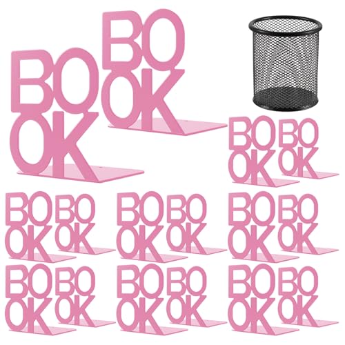 Book Ends - Decorative Metal Book Ends Supports for Bookrack Desk,Books, Unique Appearance Design,Heavy Duty (Pink, 8 Pair) - color: Pink, size: 8 pair