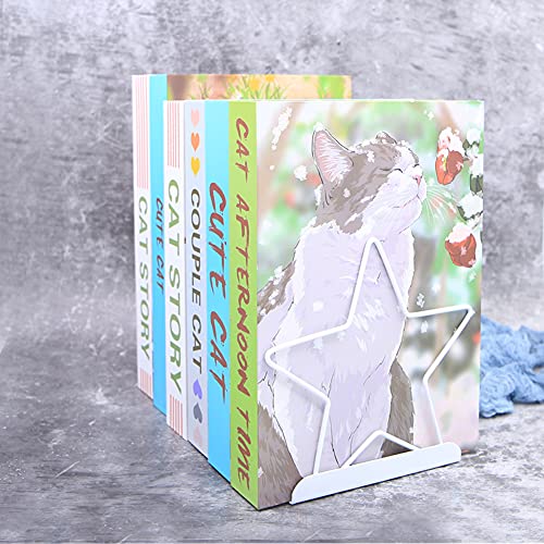 Fashion Star Bookend Non-Skid Metal Book Ends Book Stands for Home Shelves School Office Decoration Kids Study Gift (White) - color: White