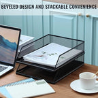 Hicarer 4 Pcs Black Metal Letter Tray Stackable Desk Tray Single Wire Mesh Organizer Front Load File Paper Holder for Desktop Office Home School Classroom (12.8 x 9.84 Inch) - size: 12.8 x 9.84 Inch