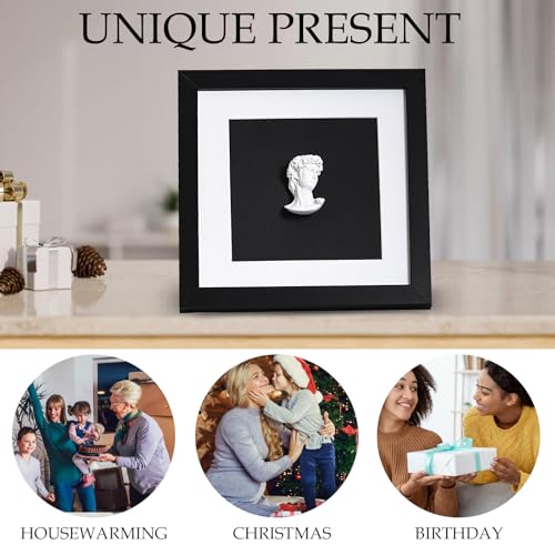 Milnnie 9×9" Modern Luxury David Frame Art Decor – Minimalist Resin Bust in Black and White Shadow Box, Wall or Tabletop Accent for Living Room, Bedroom, Office, Gallery or Gift Display