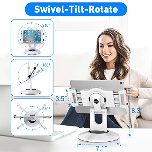 AboveTEK Retail Kiosk iPad Stand, 360° Rotating Commercial POS Tablet Stand, Fits 6"-13" (Screens) iPad mini Pro-Business Swivel Tablet Holder, for Store Office Reception Kitchen Desktop (White) - color: White