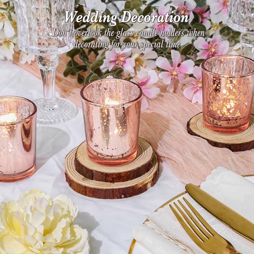 UPBUD Votive Candle Holders Set of 24, Speckled Mercury Rose Gold Glass Candle Holders for Wedding Centerpiece Table Decorations, Tealight Candle Holder for Party Bridal Shower Decor, Home Decor - color: Rose Gold