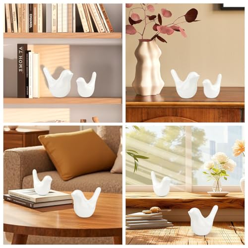 LAIDANLA Small Birds Statues White Modern Style Home Decor Birds Small Animal Sculpture for Living Room Office Desktop Shelf Coffee Table Bedroom（2pcs） - color: C-white