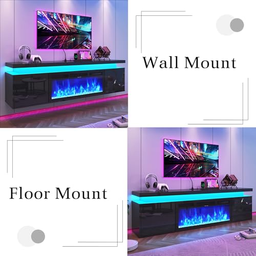 Hlivelood 70" tv Stand w/ 36" Fireplace Up to 80" TVs,High Gloss LED Fireplace TV Stand Entertainment Center for 70/75+/80 inch TV, Modern Media TV Console Cabinet for Living Room,Black - color: Black, size: 70" TV Stand with 36" Fireplace