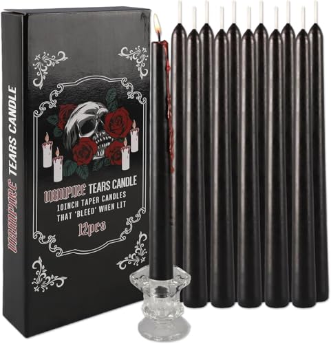 12PCS 10-Inch Black Bleeding Taper Candles,Vampire Tears Taper Candles- Unscented Candle Pack Ideal for Halloween, Christmas, Rituals, and Themed Party Decor. - color: 12Pack-Black Bleeding-10inch
