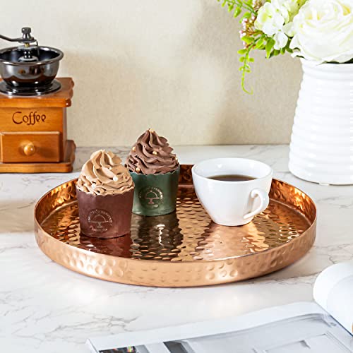 MyGift 11 Inch Deluxe Hammered Copper Kithchen Accessories Tray - Aluminum Plated Copper Platter and Vanity Tray - Handcrafted in India - color: Copper (11 Inch)