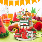 13 Pcs Summer Watermelon Tiered Tray Decor Set Farmhouse Wood Summer Wood Sign Hawaii Tiered Tray Decorations Tabletop Rustic Wooden Red Gnome Table Signs for Home Kitchen Table Decoration - style: Watermelon