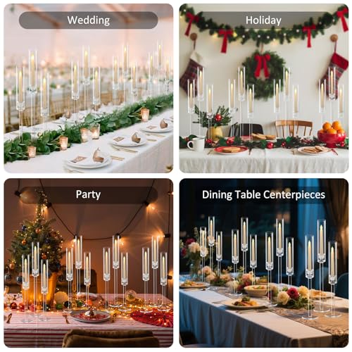 Vincidern 12pcs Taper Candle Holder Acrylic Candlestick Holder Clear Set for Table Centerpiece, Long Candle Stick Candle Stand Cylinder Shade for Wedding Party Dining Room Decor - color: Clear-12pcs (Fat)