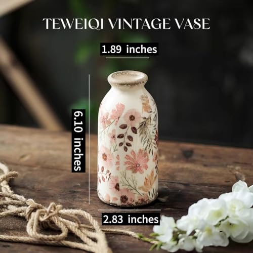 TEWEIQI Vintage Ceramic Small Vase, Farmhouse Rustic Décor, Home Decorative Vase for Your Kitchen, Bedroom, Office, Living Room, Bathroom& Shelf Centerpiece Table Decorations (Retro Creative Style S) - color: Colorful Daisy, size: 6 Inch