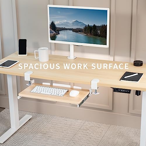 VIVO Kleine Tastaturablage Unter dem Schreibtisch ausziehbar mit Extra stabilem C-Klemmhalterungssystem, weißer Rahmen, MOUNT-KB05ES-A - color: Light Wood, size: 20 inch