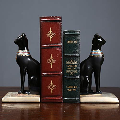 Book Ends Retro Cat Decorative Bookends, Vintage Antique Heavy Duty Egyptian Cat Hold Books Collectors, Black Decor for Office/Shelves/Living Room Father (Black) - color: Black