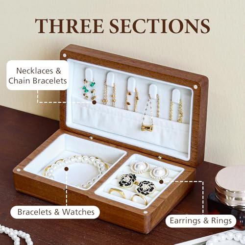 LadyRosian Wooden Small Jewelry Box - Mini Wood Travel Jewelry Case Portable Organizer for Rings, Earrings, Necklaces & Bracelets Storage Women Girls Men,Sapele - color: Sapele