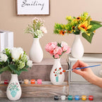 6 Set Mother's Day Ceramics to Paint DIY Your Own Ceramic Painting Kit for Crafts Vase to Paint Unpainted Plaster Paintable Kit Mother Art DIY Craft Supply with Brush Palette for Adult(Delicate) - color: Delicate