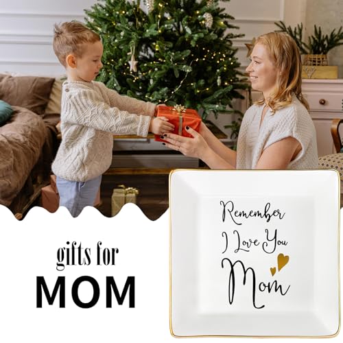 Mom Gifts from Sister Mothers Day Gifts Birthday Gifts for Mum Christmas Thanksgiving Gift Female Small Unique Trinket Tray Ceramic Jewelry Dish Ring Holder,Remember I Love You Mom - color: Remember Mom