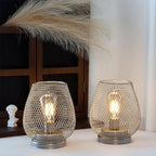 JHY DESIGN Set of 2 Metal Cage LED Lantern Battery Powered Cordless Accent Light with LED Great for Weddings Parties Patio Events for Indoors Outdoors(Silver) - style: Set of two Silver egg