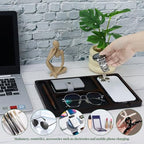 MultiBey Acacia Wood Valet Tray with Leather Inlay | Mens Valet Tray & Desk Organizer | Elegant EDC Catchall Trays for Phone, Wallet, Keys, Watch, Jewelry - color: Acacia - Leather & Cable Slot
