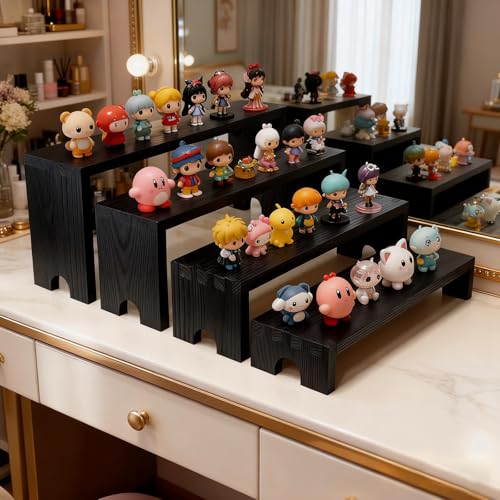Wooden Display Stand Wood Tiered Racks, 2 Set 8 Piece Wood Display Shelf for Cupcake,Jewelry,Card, Vendor Events, Table Shelves Wooden Riser Organizer Dessert Showcase-Black - color: Black
