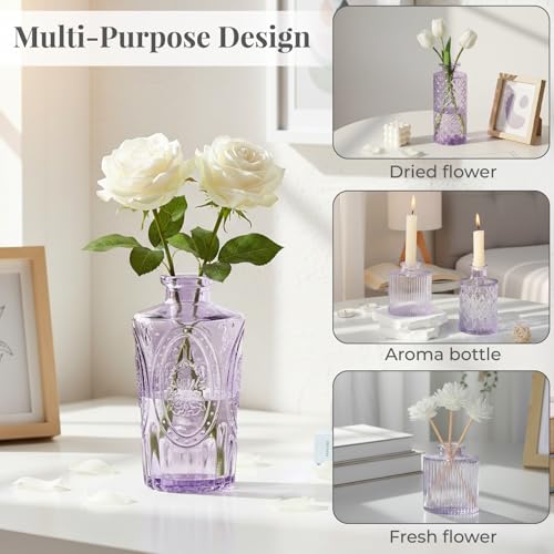 12 Pack Bud Vase in Bulk - BEAHOT Purple Flower Vases for Wedding Decorations, Glass Vase for Table Decorations, Small Vase for Home, Mother's Day, Centerpieces, Party, Office (Purple) - color: Purple