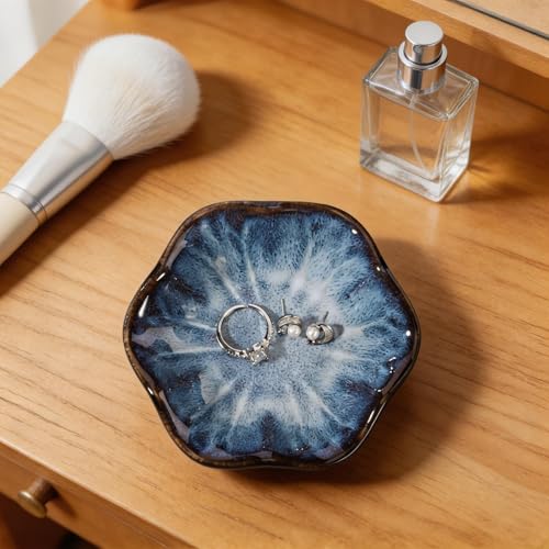 Blue Lotus Leaf Shape Ring Jewelry Dish Holder,Small Trinket Jewelry Tray,Decorative Jewelry Plate Bowl,Key Bowl,Mothers Day Birthday Engegament Gifts for Women Mom Friends,Ceramic - color: Lotus Blue