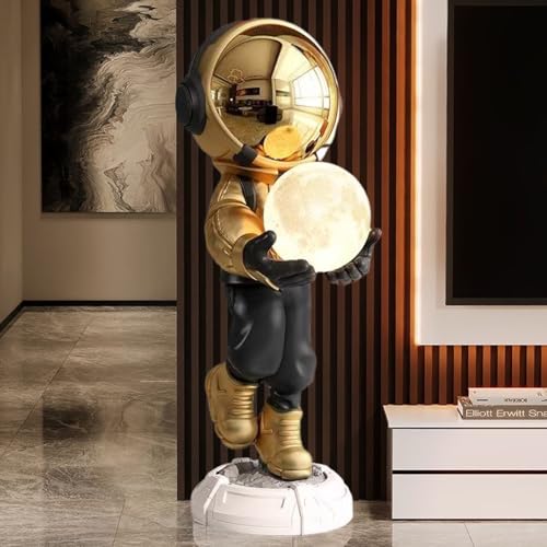 Astronaut Statue, Spaceman Sculpture, Home Decor Sculpture, Cool Metal mask Decoration, Large Spaceman Figurine Decoration - color: Gold and Black