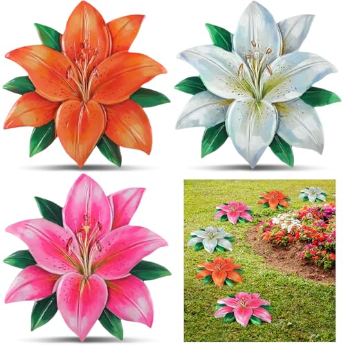 Cinnvoice 3 Pack Garden Stepping Stone Outdoor, Decorative Dimensional Resin Stepping Stones for Patio Pathway Landscaping Walkway Sculpture Yard Backyard Lawn(Lily,10 Inches) - size: 10 Inches, style: Lily