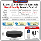 12.6Inch/350lbs Capacity Electric Motorized Turntable,Remote Rotating Display Stand ,Large Rotating Platform,Photography Turntable,Heavy Duty Display Turntables for Photography,3D Scanner,Exhibition - size: 12.6inch/Black/350Lbs Load