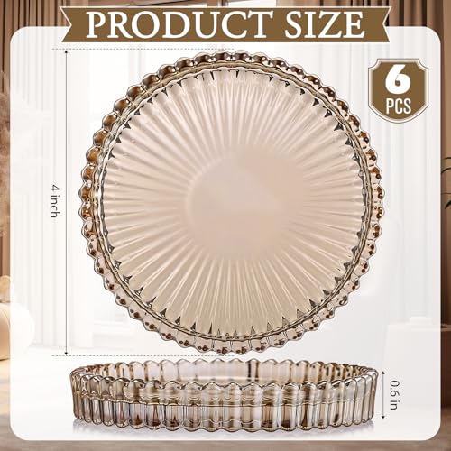 Honeydak Amber Glass Pillar Candle Holder Plates 4'' Round Glass Candle Tray Round Coasters for Table Centerpiece Wedding Party Home Bridal Shower Thanksgiving Christmas Decor(6 Pcs) - color: Amber