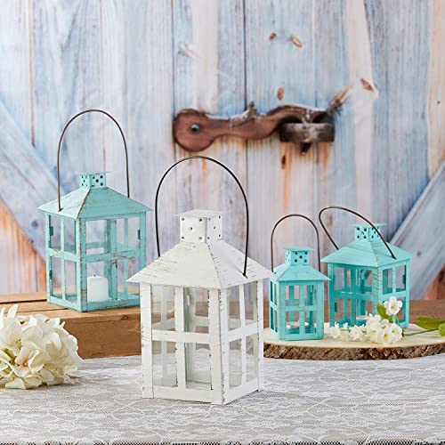 Kate Aspen 9 Inch White Vintage Distressed Rustic Candle Holder Decorative Lantern, Wedding Decoration, Farmhouse Decor, Table Centerpiece, Home Shelf Decor - size: 9 inch White Decorative Lantern, style: One Lantern