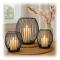 3-Piece Black Candle Holder Set – Modern Metal Wire Black Candlestick Holders for Pillar Candles, Decorative Round Cage Candle Lanterns for Table, Shelf, or Home Décor