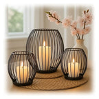 3-Piece Black Candle Holder Set – Modern Metal Wire Black Candlestick Holders for Pillar Candles, Decorative Round Cage Candle Lanterns for Table, Shelf, or Home Décor