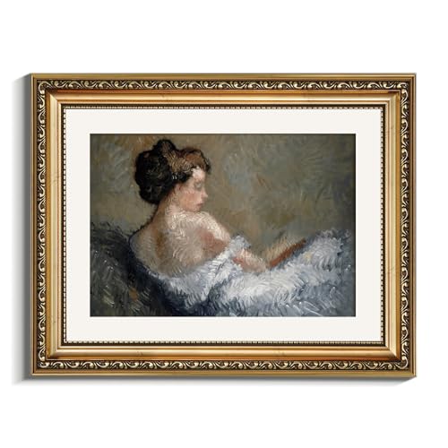 VIYYIEA Gold Framed Wall Art Canvas Print Home Decor Portrait Wall Art Sitting Woman Vintage Decor Room Aesthetic Mid Century Lady Elegant Farmhouse Painting Wall Decor for Bedroom Bathroom 11x14in - color: Figure Crouching, size: 14"L x 11"W
