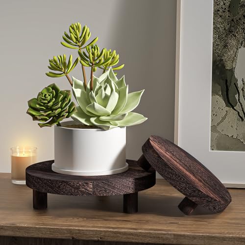 3 Pcs Wood Plant Stand Indoor Outdoor, Round Wood Riser for Decor 6/8/10" Wooden Stool Display Stand Flower Pot Holder Small Planter Tray Modern Potter Decorative for Desktop Counter Room - color: Rustic Brown
