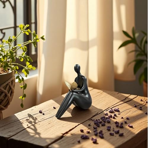 Lescafita Black Abstract Sitting Figurine with Gold Butterfly – Modern Resin Sculpture for Shelf, Desk, Living Room & Office Decor, Minimalist Shelf Sitter Statue for Home Decoration - color: B2