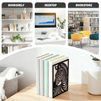Peacoblue Metal Bookends for Shelves, Modern Decorative Heavy Duty Study Book Ends Stoppers for Office, Desk, Shelf, Room 5.3"x4.3"x7.9" Cast Iron Simple Tall Bookends 1 Pair (Zebra) - style: Zebra