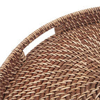 Round Rattan Woven Serving Tray with Handles Ottoman Tray for Breakfast, Drinks, Snacks for Coffee Table, Home Decorative (Honey Brown, 13.8"x2") - size: 13.8"