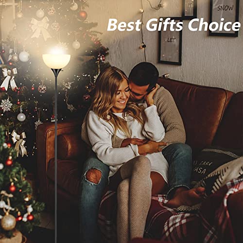 RISLG Standing Lamp, Led Floor Lamps for Living Room, Drop-Resistant White Lampshade, Rotary Switch, Industrial Metal Tall Lamp for Living Room Bedroom Study Office Kid’s Room - color: Black
